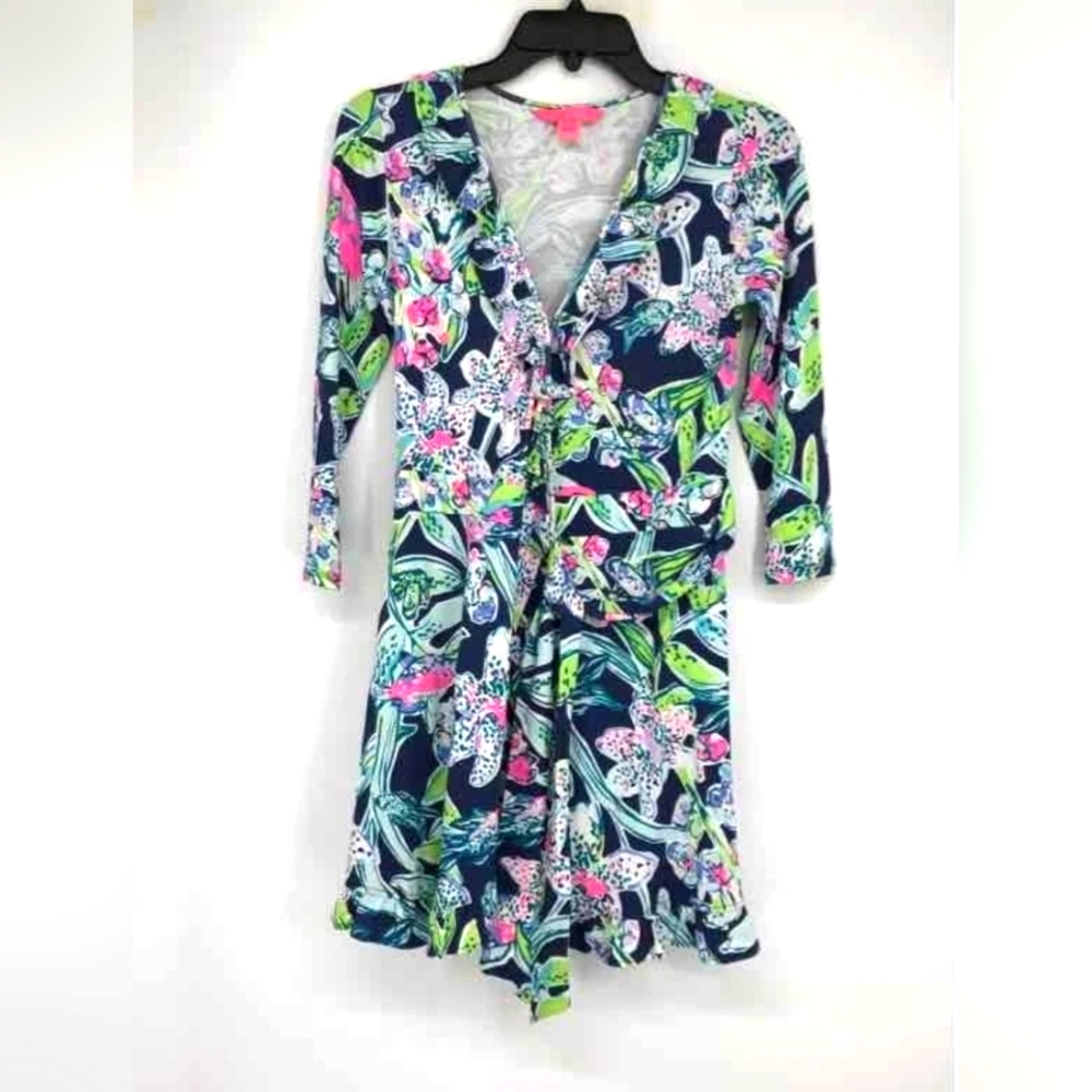 NEW Designer Lilly Pulitzer Jessalynne Romper wrap dress Navy Sway This Way XS - Picture 3 of 8